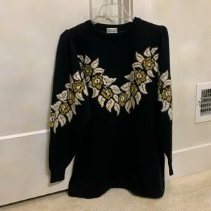 Julietta Made in Germany Sweater ~ Black with gold Flowers with Angora!